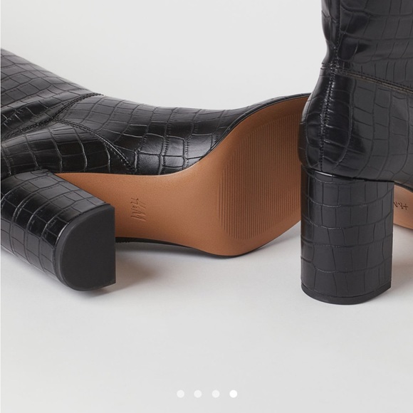 NWOT H&M Croc Embossed Knee High Heeled Boots - Picture 4 of 4